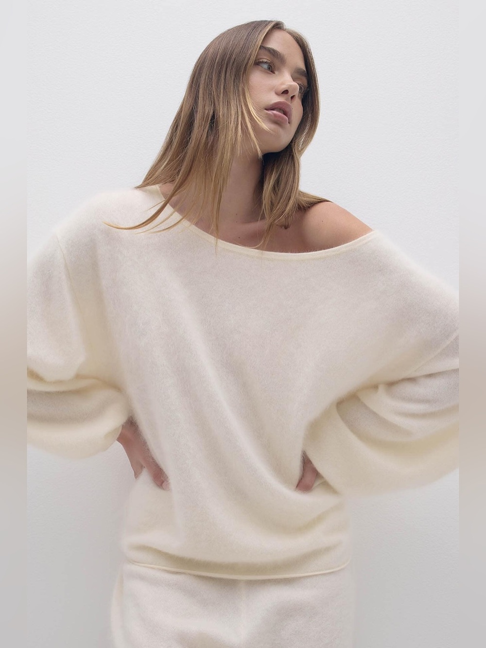 NakedCashmere Penelope Brushed Cashmere Off the Shoulder Sweater